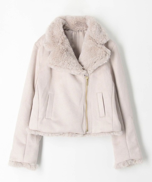 NICOLE white（ニコルホワイト）の「スエードボンディング ファー付きライダース（ライダースジャケット・レディース・グレー/モカ/ベージュ・FREE）」の12枚目の写真