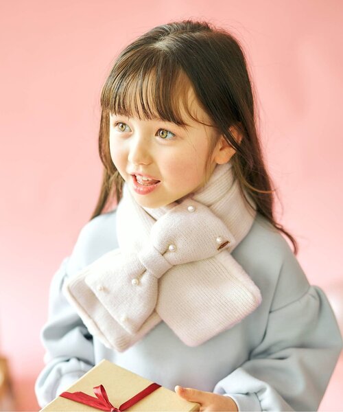 apres les cours（アプレレクール）の「パールリボンマフラー（マフラー・キッズ・ピンク/アイボリー/サックスブルー・140/120）」の15枚目の写真