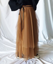 【 7color 】タックアシンメトリーボリュームチュールスカート ※※