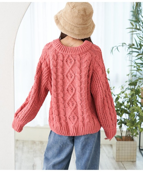 CHILLE(チル)の「ケーブル編みマットモールカーディガン(カーディガン/ボレロ・レディース・ピンク/アイボリー・FREE)」の7枚目の写真