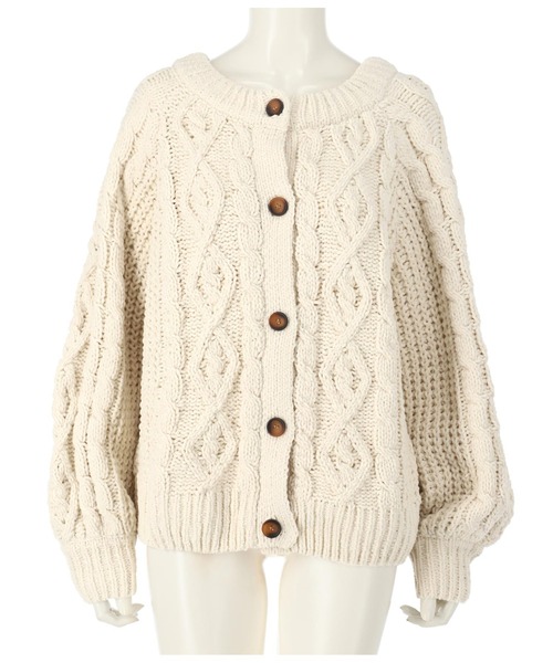 CHILLE(チル)の「ケーブル編みマットモールカーディガン(カーディガン/ボレロ・レディース・ピンク/アイボリー・FREE)」の3枚目の写真