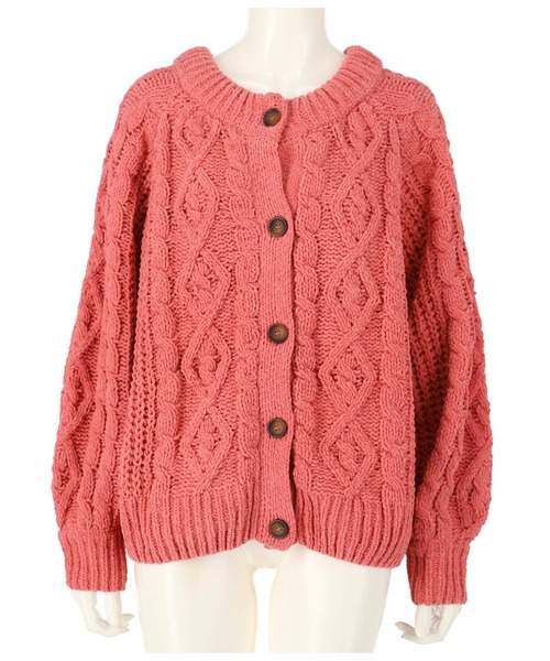CHILLE(チル)の「ケーブル編みマットモールカーディガン(カーディガン/ボレロ・レディース・ピンク/アイボリー・FREE)」の5枚目の写真
