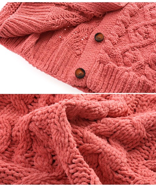 CHILLE(チル)の「ケーブル編みマットモールカーディガン(カーディガン/ボレロ・レディース・ピンク/アイボリー・FREE)」の4枚目の写真