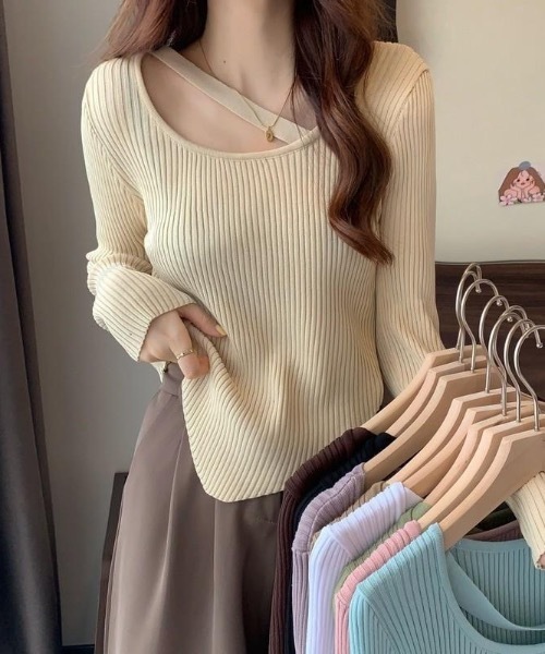 Burner（バーナー）の「【BURNER Recommend Select】イレギュラーカット　リブニット　oku-tops-683333167677-2688（ニット/セーター・レディース・C/D/E/F/A/H/B/G/I・FREE）」の2枚目の写真