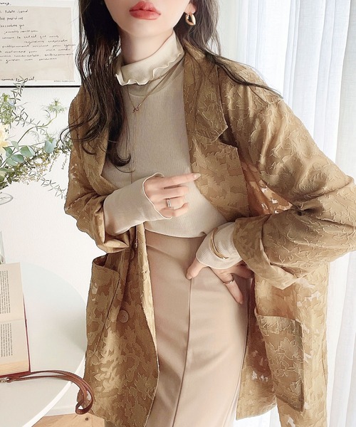 classicalelf（クラシカルエルフ）の「1枚で上級見え。シアージャガードジャケット（テーラードジャケット・レディース・ブラック/キャメル・LARGE/MEDIUM/SMALL/X-LARGE）」の8枚目の写真