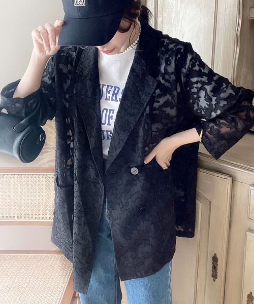 classicalelf（クラシカルエルフ）の「1枚で上級見え。シアージャガードジャケット（テーラードジャケット・レディース・ブラック/キャメル・LARGE/MEDIUM/SMALL/X-LARGE）」の3枚目の写真