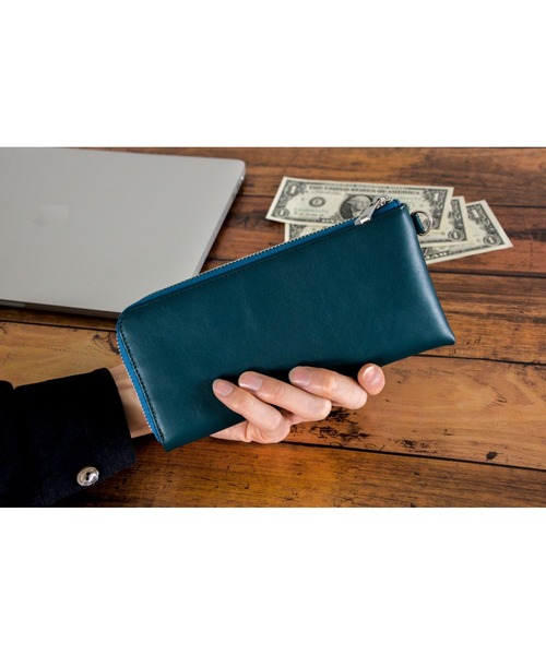 【本革】シンプル×コンパクト L字ファスナー長財布 ターコイズブルー 本革】シンプル×コンパクト L字ファスナー長財布 ターコイズブルー