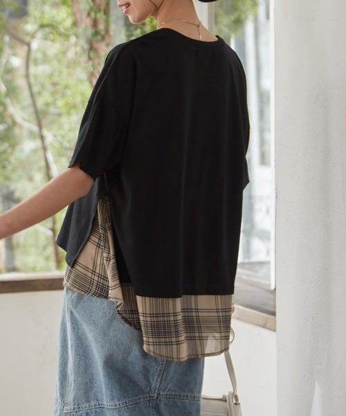 RANAN（ラナン）の「チェック柄異素材使いプルオーバー（Tシャツ/カットソー・レディース・ブラック系1/ブラック系3/ブラック系2/ネイビー・M/LL/L）」の19枚目の写真