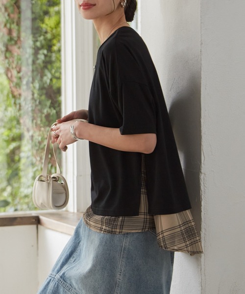 RANAN（ラナン）の「チェック柄異素材使いプルオーバー（Tシャツ/カットソー・レディース・ブラック系1/ブラック系3/ブラック系2/ネイビー・M/LL/L）」の17枚目の写真