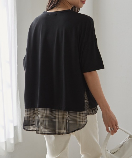 RANAN（ラナン）の「チェック柄異素材使いプルオーバー（Tシャツ/カットソー・レディース・ブラック系1/ブラック系3/ブラック系2/ネイビー・M/LL/L）」の10枚目の写真