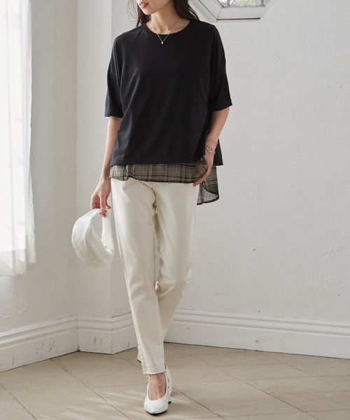 RANAN（ラナン）の「チェック柄異素材使いプルオーバー（Tシャツ/カットソー・レディース・ブラック系1/ブラック系3/ブラック系2/ネイビー・M/LL/L）」の8枚目の写真