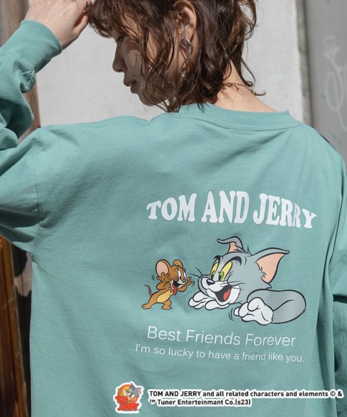 Tom&Jerry(トムアンドジェリー)の「【トムとジェリー】刺繍/プリントロンT(Tシャツ/カットソー・レディース・グリーン/ホワイト系1/ホワイト系2/グレー・FREE)」の4枚目の写真