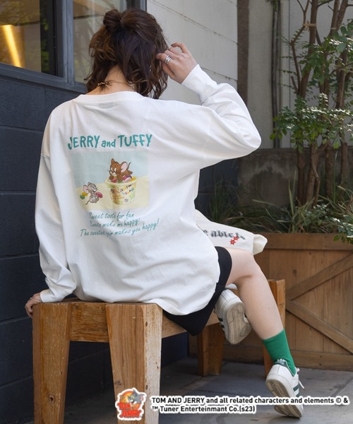 Tom&Jerry(トムアンドジェリー)の「【トムとジェリー】刺繍/プリントロンT(Tシャツ/カットソー・レディース・グリーン/ホワイト系1/ホワイト系2/グレー・FREE)」の8枚目の写真