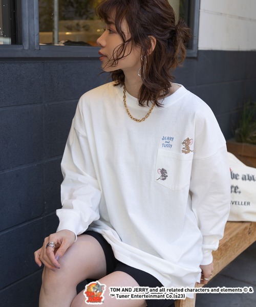 Tom&Jerry(トムアンドジェリー)の「【トムとジェリー】刺繍/プリントロンT(Tシャツ/カットソー・レディース・グリーン/ホワイト系1/ホワイト系2/グレー・FREE)」の11枚目の写真