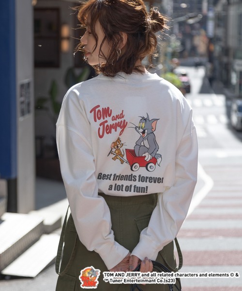Tom&Jerry(トムアンドジェリー)の「【トムとジェリー】刺繍/プリントロンT(Tシャツ/カットソー・レディース・グリーン/ホワイト系1/ホワイト系2/グレー・FREE)」の17枚目の写真