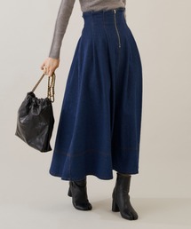 フロントZIPデニムフレアスカート