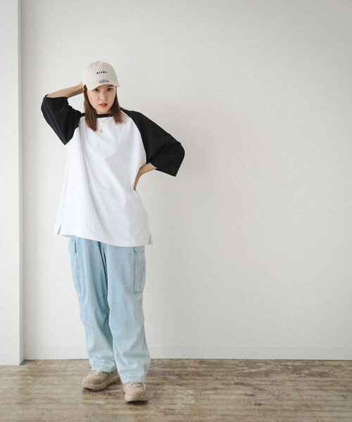 BEAMS(ビームス)の「BEAMS / ルーズフィット ベースボール Tシャツ(Tシャツ/カットソー・メンズ・レッド/ブラック/パープル・S/M/L/XL)」の6枚目の写真