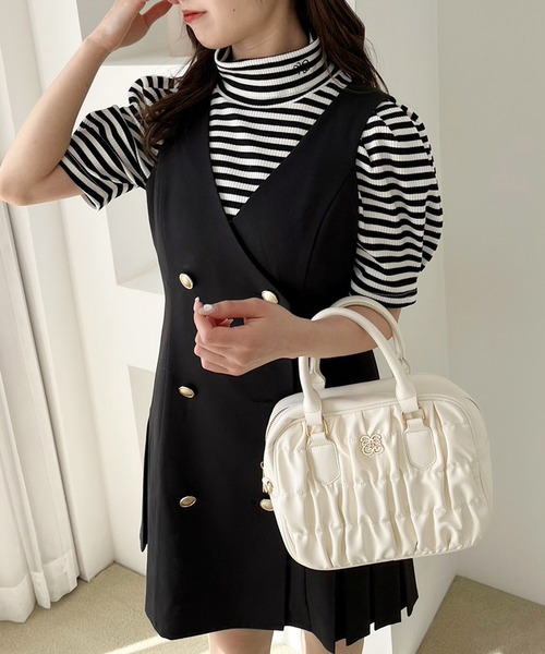 one after another NICE CLAUP（ワンアフターアナザーナイスクラップ）の「ハイネックNC刺繍テレコトップス（Tシャツ/カットソー・レディース・ピンク/ホワイト系その他/ブラック/オフホワイト・FREE）」の9枚目の写真