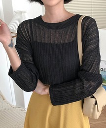 メッシュ編みサマーニットトップス