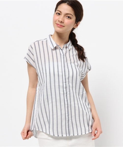 OUTLET（アウトレット）の「【CIAOPANIC TYPY】ストライプフレンチシャツ（シャツ/ブラウス・レディース・ブラック/ホワイト・FREE）」の2枚目の写真