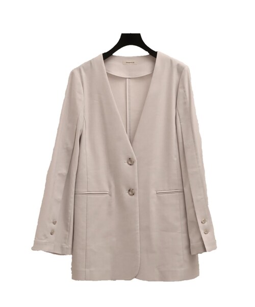 cloenc(クロエンス)の「◆リネン混スリット袖ノーカラージャケット(ノーカラージャケット・レディース・ベージュ/ネイビー・00)」の1枚目の写真