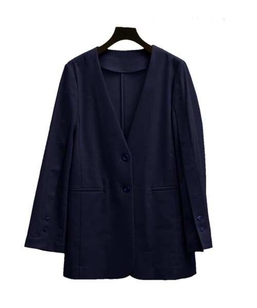 cloenc(クロエンス)の「◆リネン混スリット袖ノーカラージャケット(ノーカラージャケット・レディース・ベージュ/ネイビー・00)」の2枚目の写真