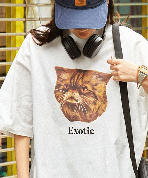 MONO-MART(モノマート)の「キャット レトロプリント ビッグシルエット半袖Tシャツ(Tシャツ/カットソー・レディース・ホワイト系1/ネイビー系1/ベージュ系1/グレー系1/ホワイト系2/グレー系2・L/M)」の1枚目の写真