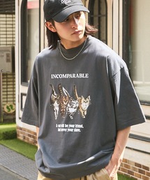 キャット レトロプリント ビッグシルエット半袖Tシャツ
