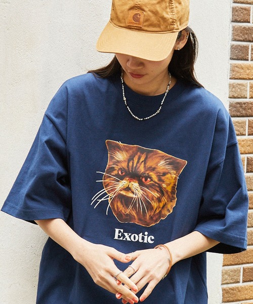MONO-MART(モノマート)の「キャット レトロプリント ビッグシルエット半袖Tシャツ(Tシャツ/カットソー・レディース・ホワイト系1/ネイビー系1/ベージュ系1/グレー系1/ホワイト系2/グレー系2・L/M)」の6枚目の写真