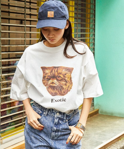 MONO-MART(モノマート)の「キャット レトロプリント ビッグシルエット半袖Tシャツ(Tシャツ/カットソー・レディース・ホワイト系1/ネイビー系1/ベージュ系1/グレー系1/ホワイト系2/グレー系2・L/M)」の7枚目の写真