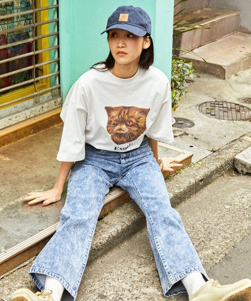 MONO-MART(モノマート)の「キャット レトロプリント ビッグシルエット半袖Tシャツ(Tシャツ/カットソー・レディース・ホワイト系1/ネイビー系1/ベージュ系1/グレー系1/ホワイト系2/グレー系2・L/M)」の10枚目の写真