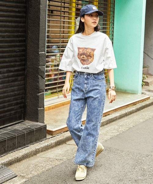 MONO-MART(モノマート)の「キャット レトロプリント ビッグシルエット半袖Tシャツ(Tシャツ/カットソー・レディース・ホワイト系1/ネイビー系1/ベージュ系1/グレー系1/ホワイト系2/グレー系2・L/M)」の13枚目の写真