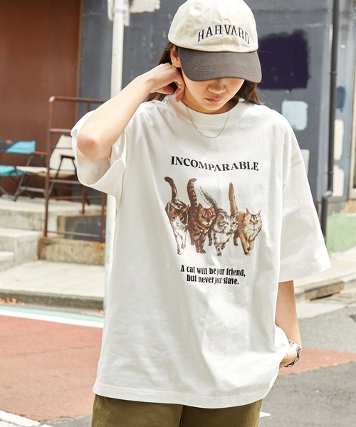 MONO-MART(モノマート)の「キャット レトロプリント ビッグシルエット半袖Tシャツ(Tシャツ/カットソー・レディース・ホワイト系1/ネイビー系1/ベージュ系1/グレー系1/ホワイト系2/グレー系2・L/M)」の18枚目の写真
