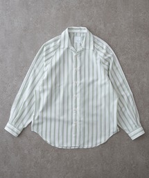 リラックスラグランスリーブシャツ<グリーンストライプ>