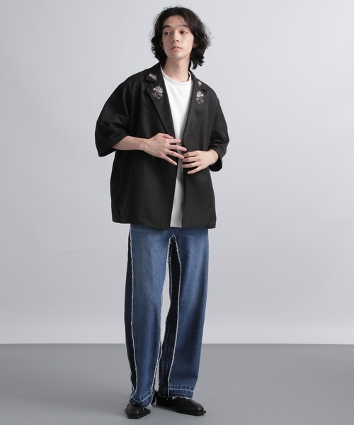 HARE ラペルシシュウシャツジャケット ブラック S HARE（ハレ）の「ラペルシシュウシャツジャケット(HARE)（シャツ