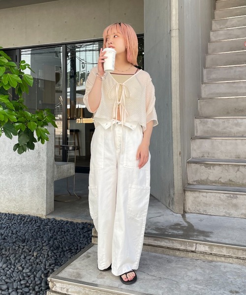 CIAOPANIC(チャオパニック)の「ジャガードシアー2wayリボンカーディガン(カーディガン/ボレロ・レディース・ブラック/イエロー/ブルー/オフホワイト・FREE)」の5枚目の写真