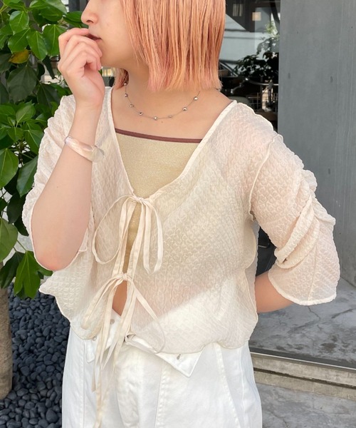 CIAOPANIC(チャオパニック)の「ジャガードシアー2wayリボンカーディガン(カーディガン/ボレロ・レディース・ブラック/イエロー/ブルー/オフホワイト・FREE)」の11枚目の写真