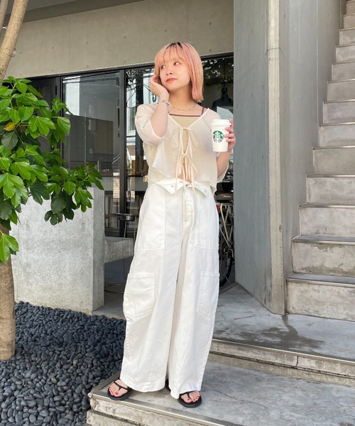 CIAOPANIC(チャオパニック)の「ジャガードシアー2wayリボンカーディガン(カーディガン/ボレロ・レディース・ブラック/イエロー/ブルー/オフホワイト・FREE)」の6枚目の写真