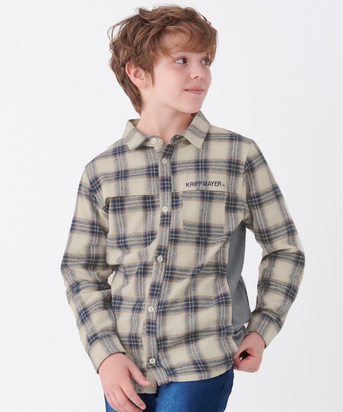 KRIFF MAYER Kid's Collection(クリフメイヤーキッズコレクション)の「微起毛サイド切替シャツ(シャツ/ブラウス・キッズ・オフホワイト/ネイビー/ダークブルー/カーキ・130/150/140/120/170/160)」の2枚目の写真