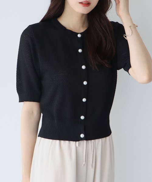 BLUEEAST（ブルーイースト）の「ぽこぽこ編みパールボタンカーディガン（カーディガン/ボレロ・レディース・ピンク/ブラウン/ブラック/アイボリー・MEDIUM）」の3枚目の写真