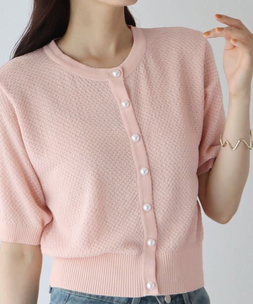 BLUEEAST（ブルーイースト）の「ぽこぽこ編みパールボタンカーディガン（カーディガン/ボレロ・レディース・ピンク/ブラウン/ブラック/アイボリー・MEDIUM）」の14枚目の写真