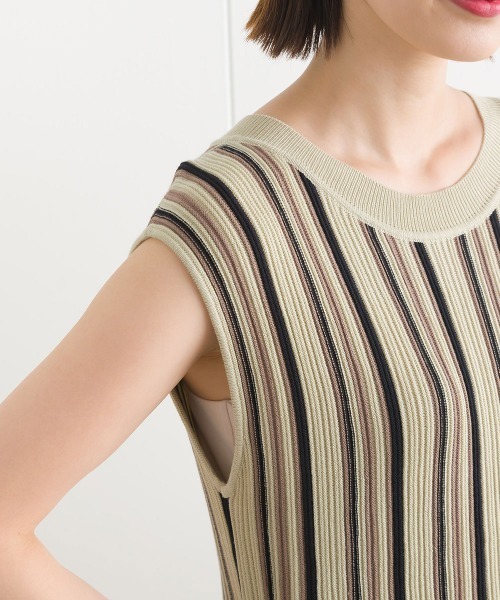 terrace(テラス)の「ランダムストライプニットノースリーブ(タンクトップ・レディース・ブラック/モカ/ベージュ・MEDIUM)」の5枚目の写真