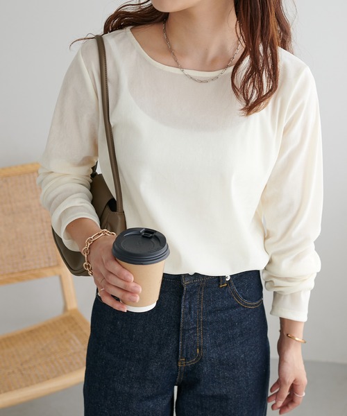 DISCOAT(ディスコート)の「【新色追加!】フロッキーメッシュロングTシャツ(Tシャツ/カットソー・レディース・グレー/アイボリー/ピンク/ライトグレー/グリーン系その他・FREE)」の9枚目の写真