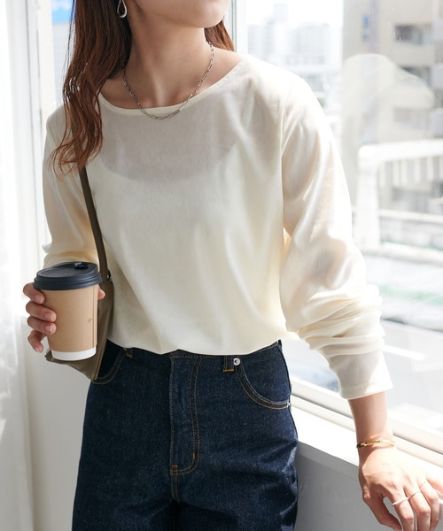 DISCOAT(ディスコート)の「【新色追加!】フロッキーメッシュロングTシャツ(Tシャツ/カットソー・レディース・グレー/アイボリー/ピンク/ライトグレー/グリーン系その他・FREE)」の12枚目の写真