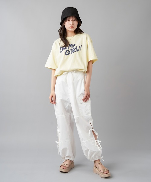 SPINNS(スピンズ)の「サイドリボンナイロンカーゴパンツ(カーゴパンツ・レディース・オフホワイト/ブラック/カーキ/ピンク/ブラック×ホワイト・ONESIZE)」の6枚目の写真
