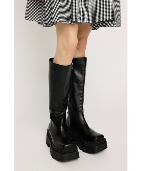 SLY（スライ）の「SQUARE TOE CHUNKY KNEE BOOTS スクエアトゥ チャンキー ニーブーツ（ブーツ・レディース・ブラック・SMALL/MEDIUM/LARGE）」の9枚目の写真