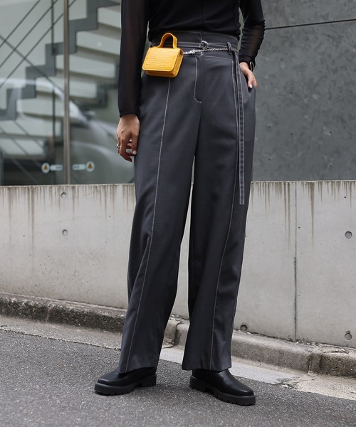 COLONY 2139(コロニートゥーワンスリーナイン)の「配色ハイウエストベルト付きパンツ(スラックス・レディース・グレー/ブラック・SMALL/MEDIUM)」の14枚目の写真