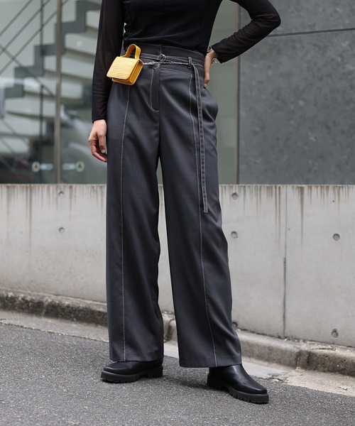 COLONY 2139(コロニートゥーワンスリーナイン)の「配色ハイウエストベルト付きパンツ(スラックス・レディース・グレー/ブラック・SMALL/MEDIUM)」の10枚目の写真