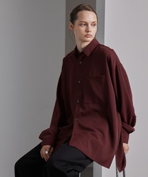 綾トロミ オーバーサイズドレープリラクシングL/Sシャツワイン