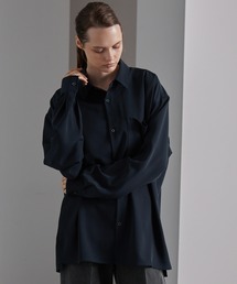 綾トロミ オーバーサイズドレープリラクシングL/Sシャツチャコール